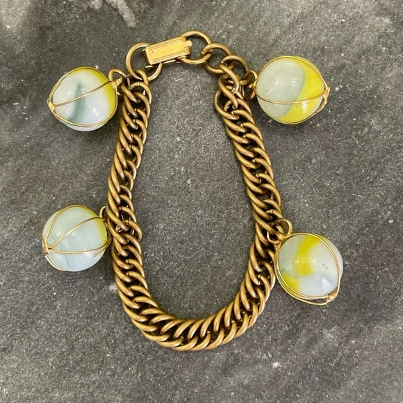 Vintage Marble Wire Wrapped Gold Charm Bracelet - Picture 6 of 11